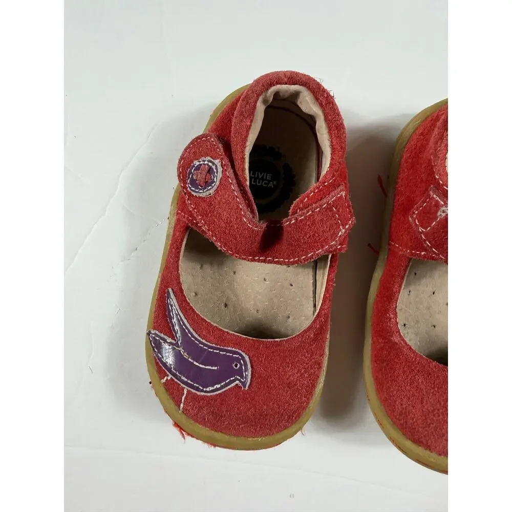 Livie & Luca Pio Pio Red Suede Bird Mary Jane Shoes Toddler Size 4